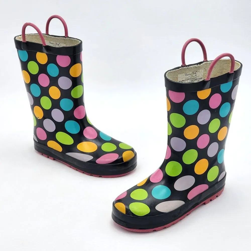 Western Chief Kids Polka Dot Rain Boots Multi Dotty Black Toddler's Size 12